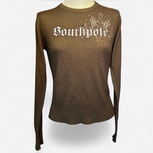 Vintage Southpole Brown Logo Sweater w White Embroidery & Rhinestones
